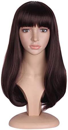 MapofBeauty 20 Inches/50cm Fashion Girl Natural Medium Length Curly Wigs Flat Bangs Wigs-Dark Bro... | Amazon (US)