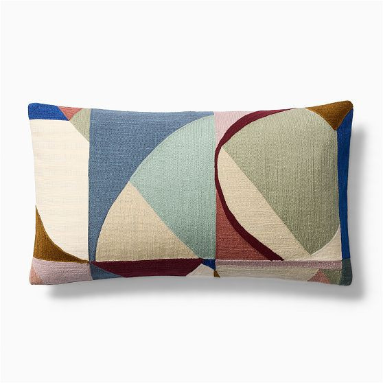 Crewel Colored Shapes Pillow Cover 12x21 , Multi + Feather Down Pillow Insert | West Elm (US)