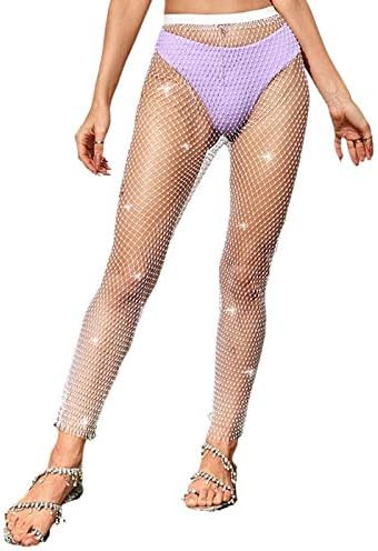 Yokawe Sparkly Crystal Mesh Pants Rhinestone Hollow Out Fishnet Bottoms Rave Party Festival Club ... | Amazon (US)