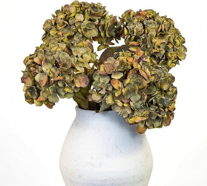 Fall Artificial Dried Look Hydrangea Flowers (4 Pcs, Vintage Green) | Fall Artificial Dried Hydra... | Amazon (US)