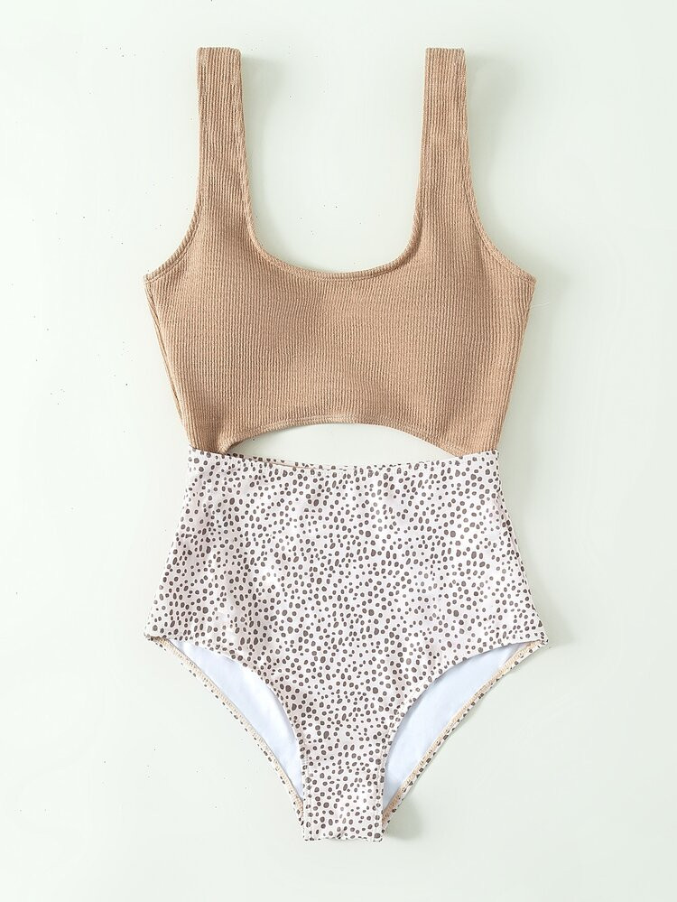 Dalmatian Print Cut Out One Piece Swimsuit | SHEIN