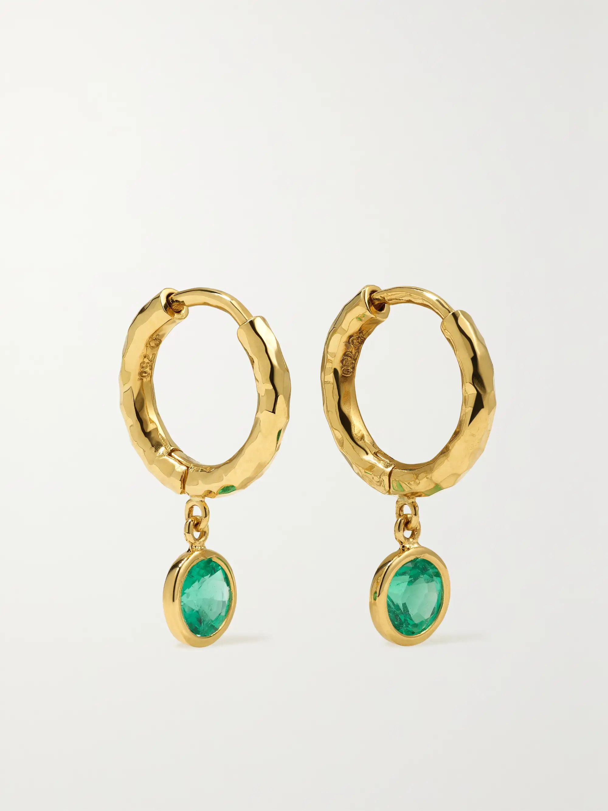 + NET SUSTAIN Charmed Micro Gabby 18-karat recycled gold emerald hoop earrings | NET-A-PORTER (US)