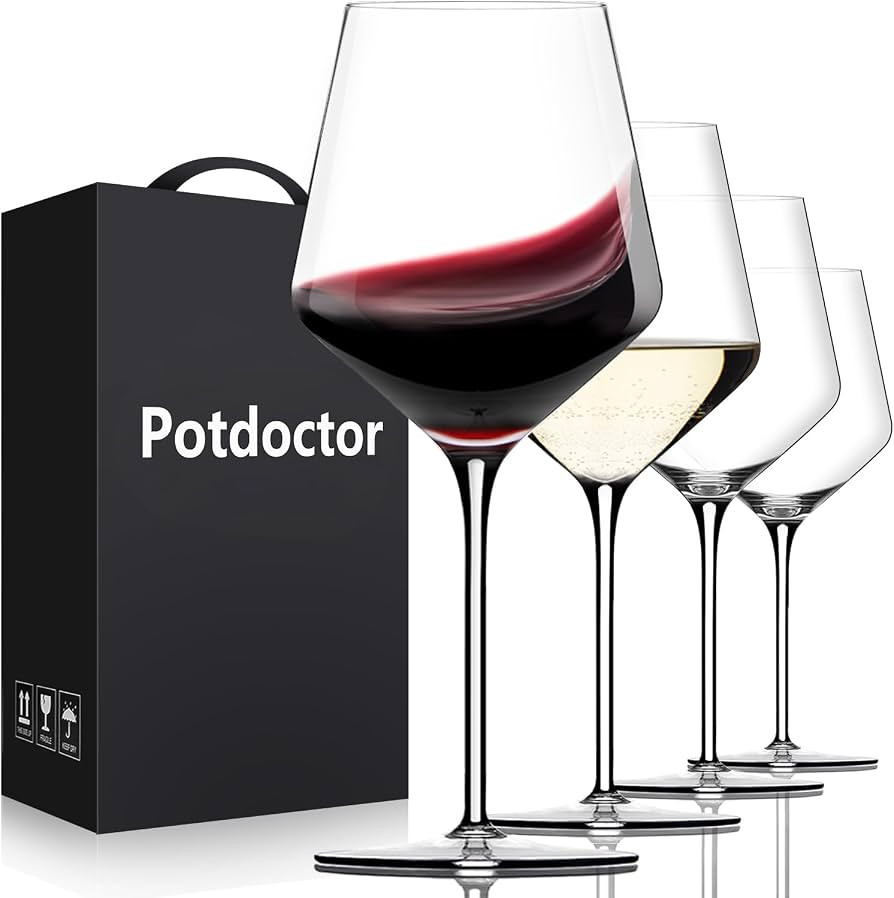 Red Wine Glasses Set of 4-18oz,White Crystal Hand Blown Wine Glass with Long Stem, Ultra-thin for... | Amazon (US)