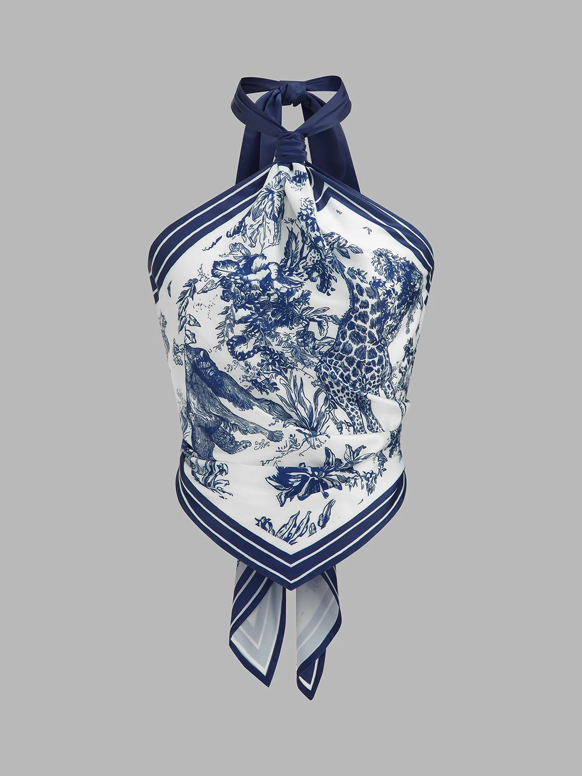 Porcelain Print Scarf Style Halter Blouse | Commense