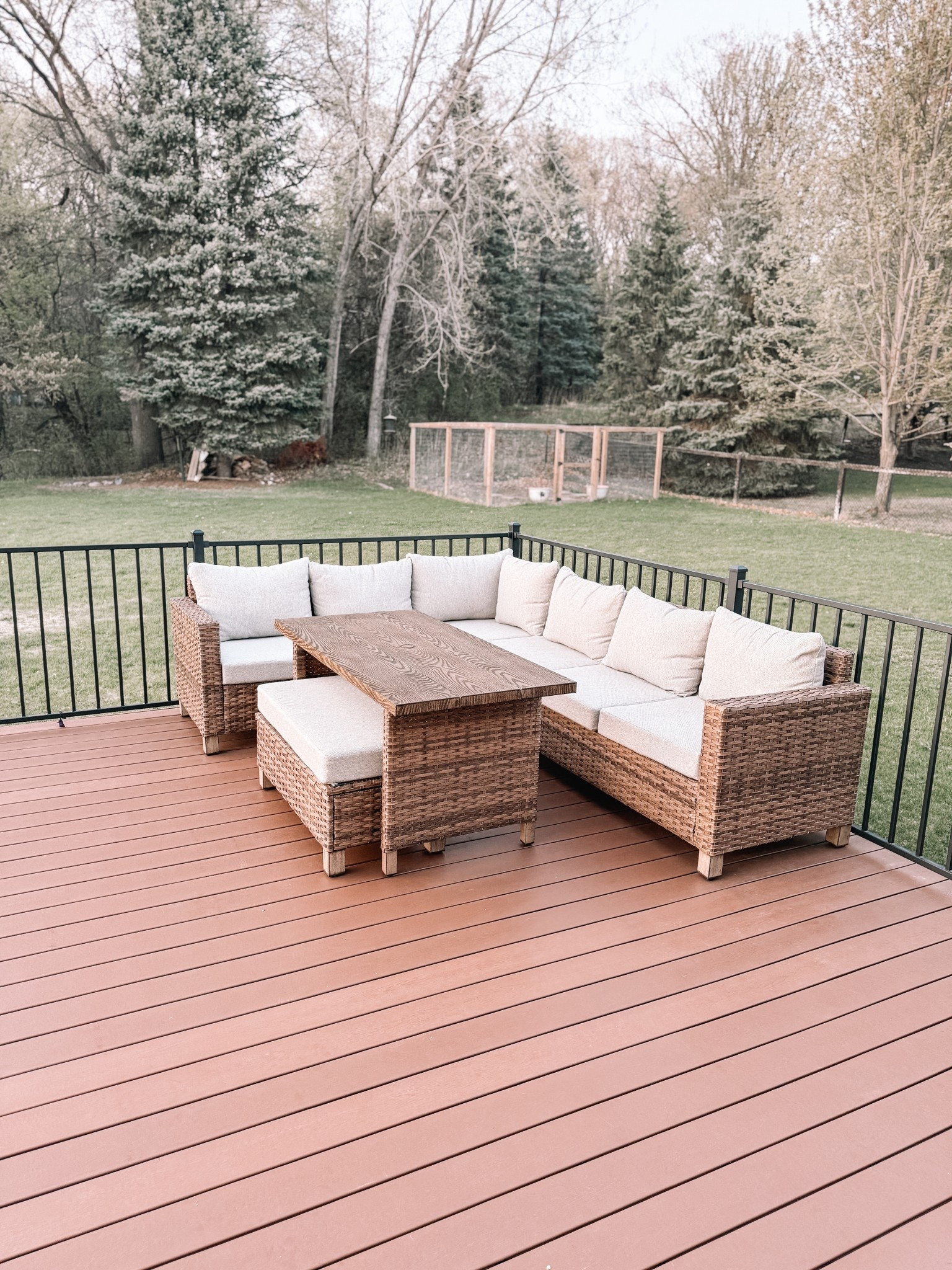 Sooo happy with our outdoor sectional couch from Walmart. Comfortable and doubles as an outdoor dining table. The bench also has storage underneath for the covers that come with it 👌🏽

Outdoor couch 
Walmart finds
Home decor
Patio decor
Patio furniture 

#LTKHome