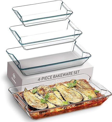Superior Glass Casserole Dish Set - 4-Piece Rectangular Bakeware Set, Modern Unique Design Glass ... | Amazon (US)