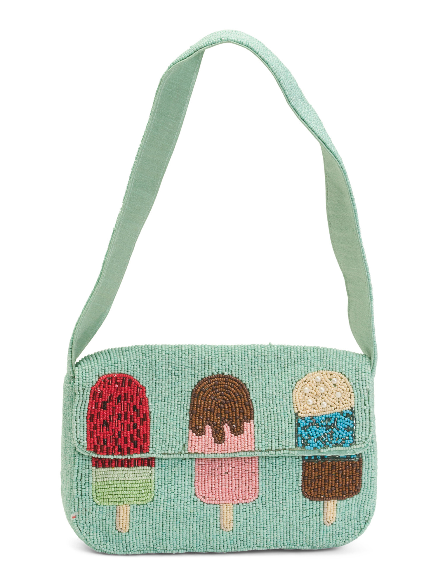 Hand Beaded Flap Shoulder Bag In Ice Cream Pops Motif | TJ Maxx