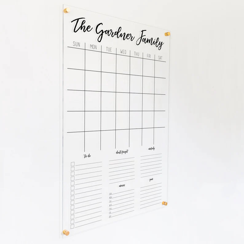 Large Acrylic Wall Calendar | Family Command Center | Forever Calendar | Dry Erase Monthly Calend... | Etsy (US)