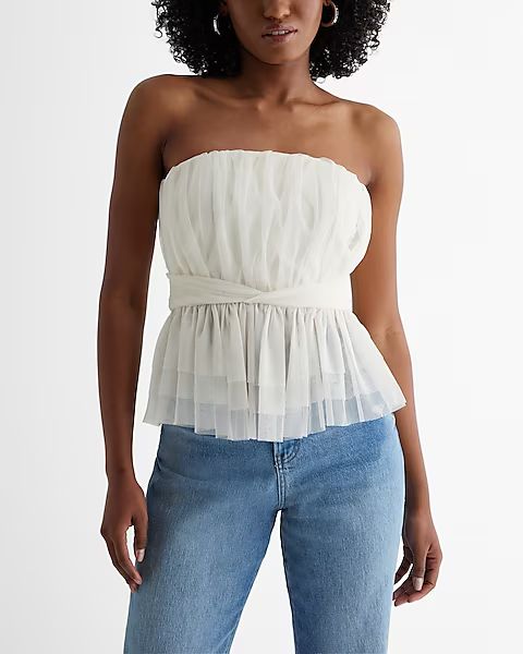 Strapless Tulle Tiered Peplum Tube Top | Express