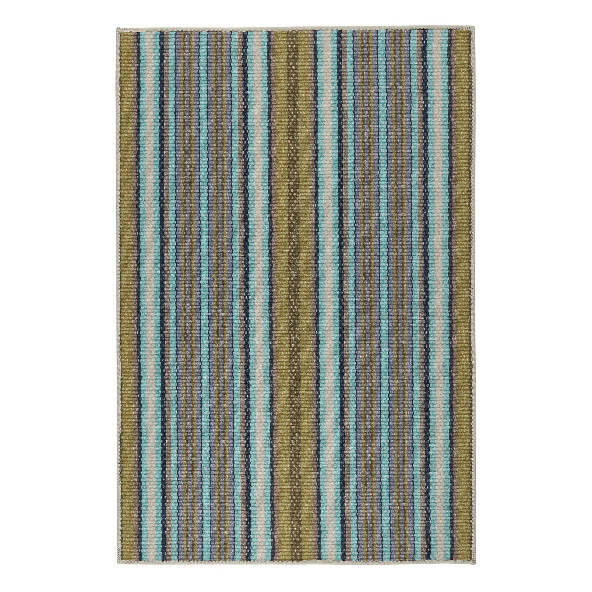 Treehouse Stripe Green Machine Washable Rug | Annie Selke