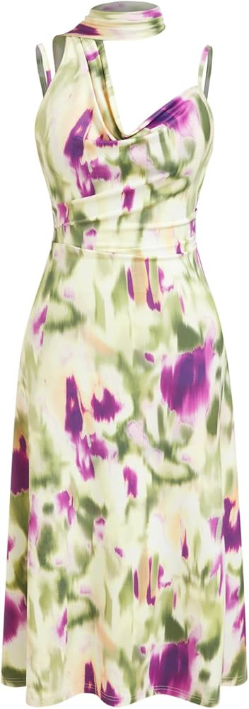 CIDER Womens Dresses Floral Spaghetti Strap Cowl Neck Sleeveless Maxi Sun Dress Wedding Guest Par... | Amazon (US)