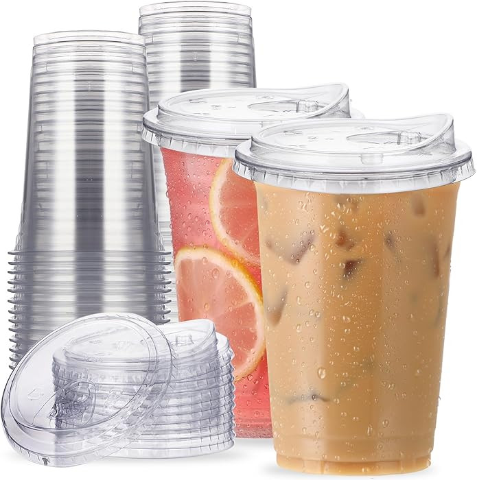 20 oz Clear Plastic Cups with Strawless-Sip-Lids, 25 Sets Disposable Cup Plastic Iced Coffee Cups... | Amazon (US)
