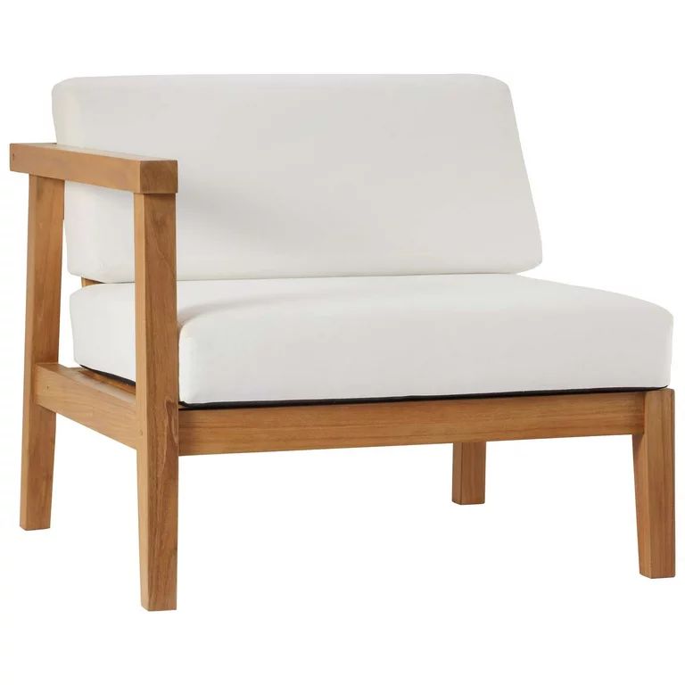 Lounge Chair, White Natural, Teak Wood, Fabric, Modern Contemporary, Outdoor Patio Balcony Cafe B... | Walmart (US)