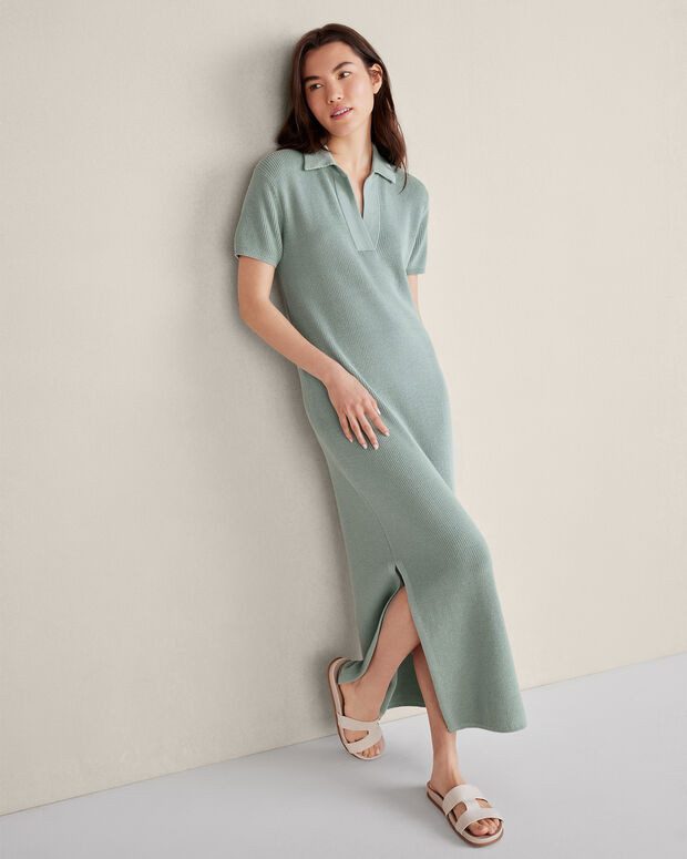 Organic Cotton Rib Knit Johnny Collar Dress | Talbots