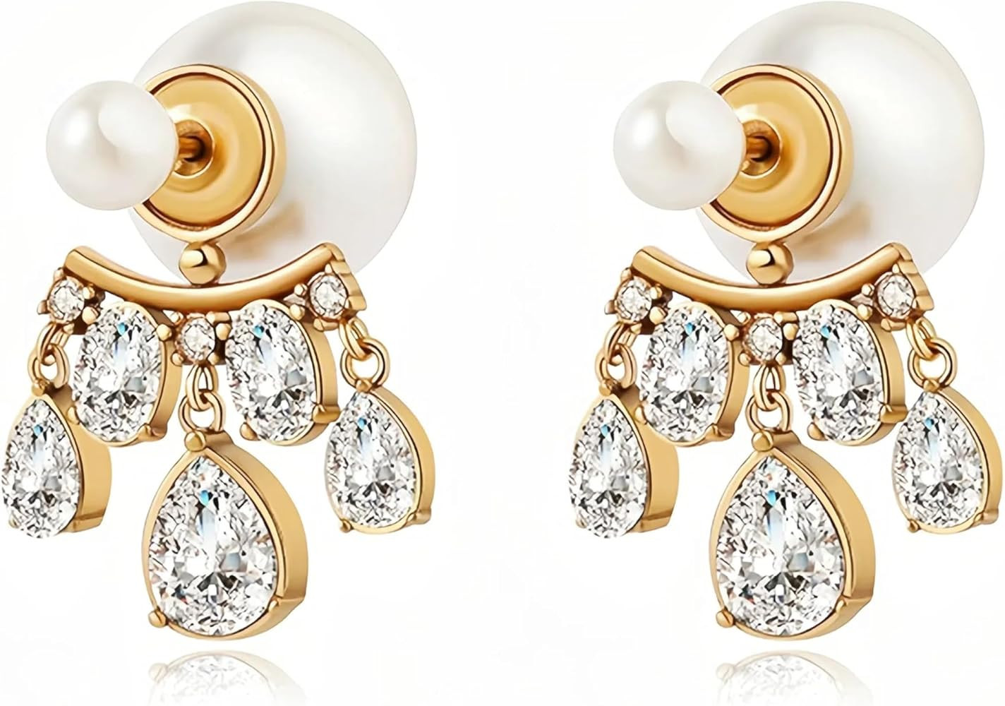 18K Gold Plating Pearl Teardrop Earrings for Women Gold Brides Bridesmaid Dangle Earrings for Wed... | Amazon (US)