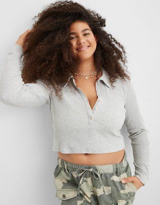 Aerie Long Sleeve Cropped Polo T-Shirt | Aerie
