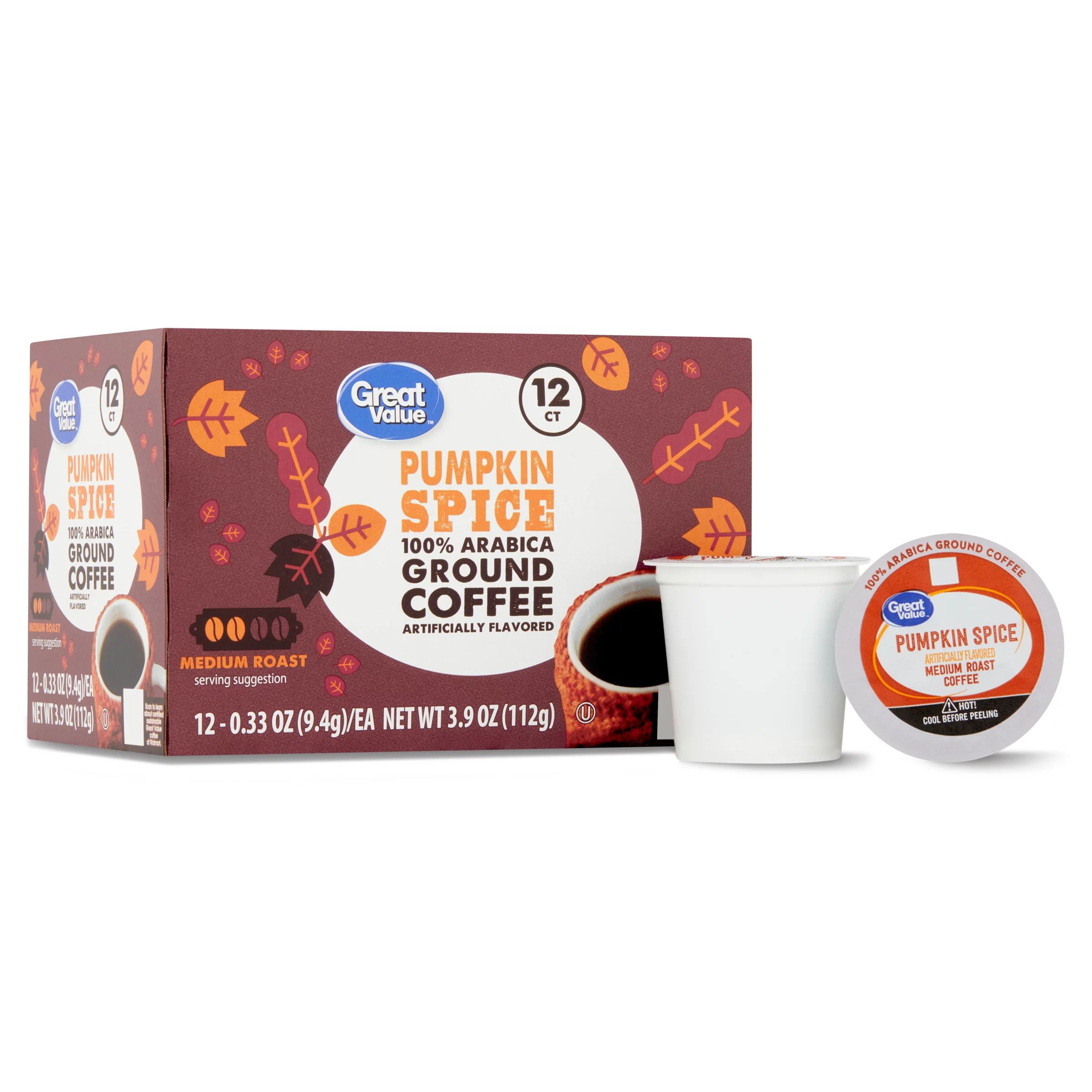 Great Value Pumpkin Spice Medium Roast Ground Coffee, 12 Count | Walmart (US)