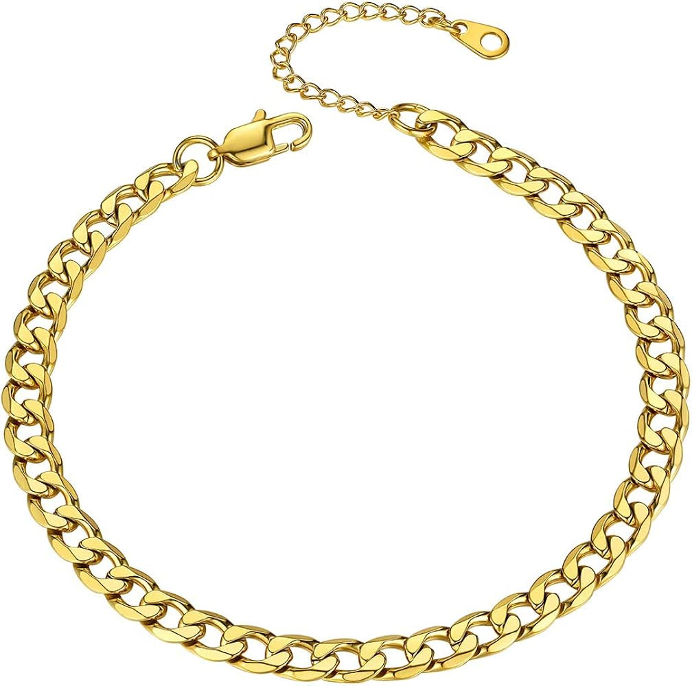GoldChic Adjustbale Link Chain Anklet for Women Summer Jewelry, 316L Stainless Steel Figaro/Wheat... | Amazon (US)