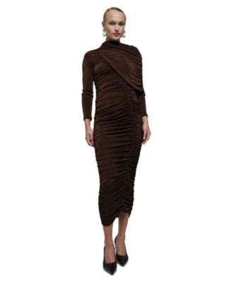 Bardot Women's Shawl Collar Gathered Midi Dress - Chocolate | Macy's