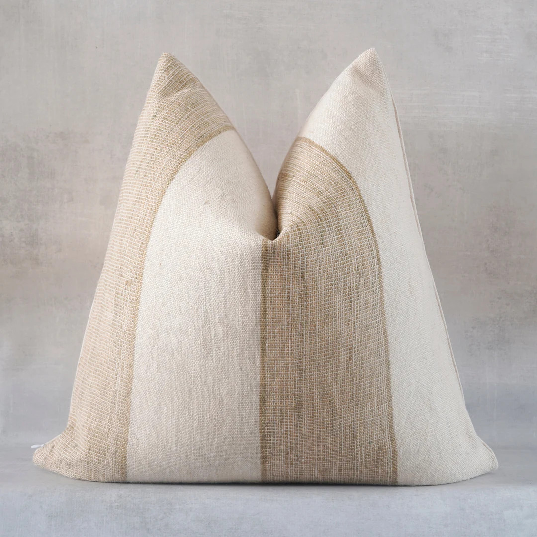 Off Cream White Pillow Cover | Vintage Indian Wool Pillow Cover | Beige Striped Accent Pillow | F... | Etsy (US)