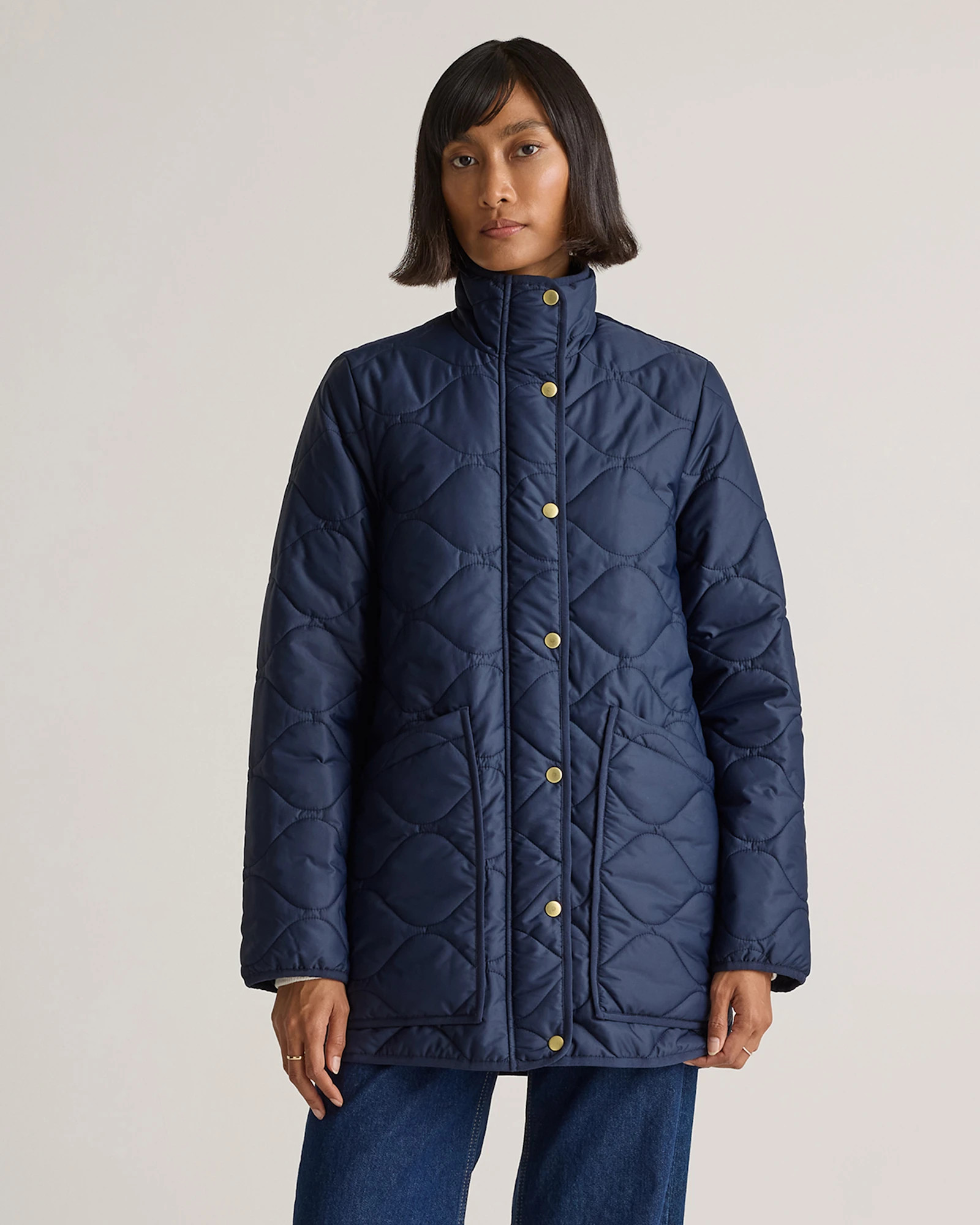 Quince | Women's Featherless Quilted Long Puffer Jacket in Black, Size Small, Nylon | Quince