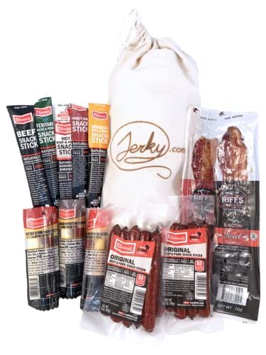 Jerky Gift Basket - 20 Piece Unique Snack Stick Gift Bag - Assorted Snack Sticks, Bacon Strips, a... | Amazon (US)
