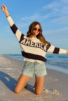 America Black And White Striped Sweater FINAL SALE | Pink Lily