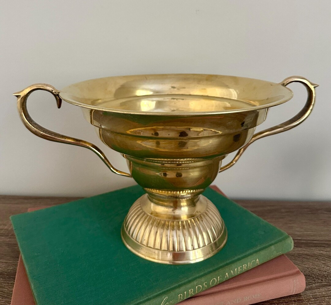 Vintage Brass Trophy Cup Pedestal Vase With Handles - Etsy | Etsy (US)