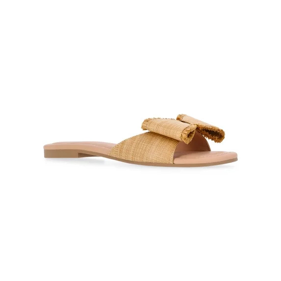 Time and Tru Women's Raffia Bow Slide Sandals | Walmart (US)