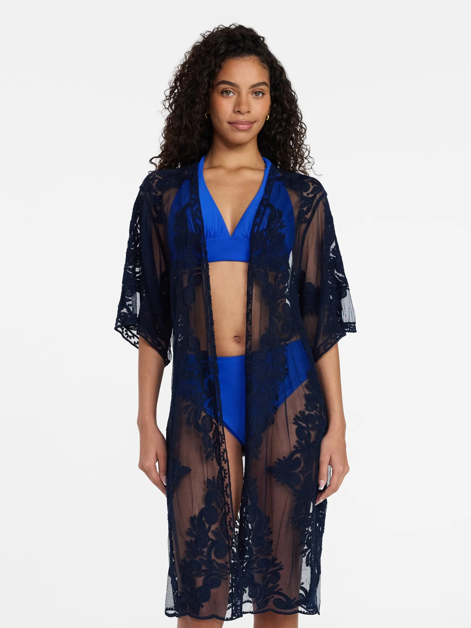 Time and Tru Women's Lace Coverup, Sizes L/XL, Dark Navy | Walmart (US)