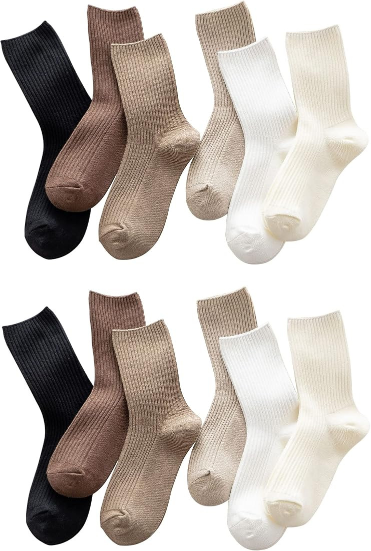 MarJunSep Women’s Cute Cotton Crew Socks Neutral Aesthetic Slouchy Boot Dress Socks Women Girls... | Amazon (US)