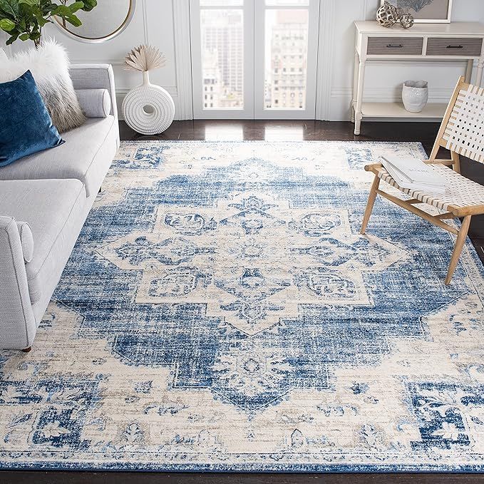 SAFAVIEH Brentwood Collection Area Rug - 6' x 9', Ivory & Navy, Medallion Distressed Design, Non-... | Amazon (US)
