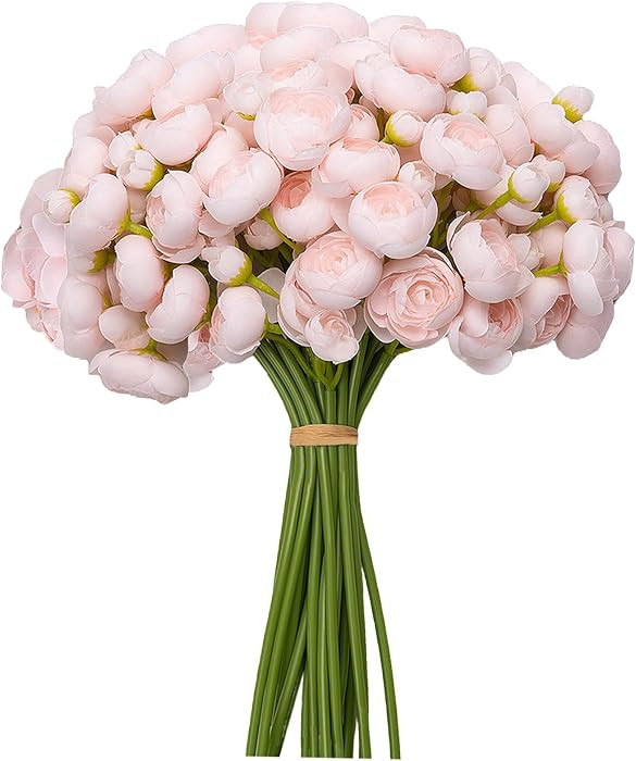 Meldel 32Pcs Ranunculus Artificial Flower, Faux Silk Mini Ranunculus Flowers for DIY Bouquet, Bul... | Amazon (US)