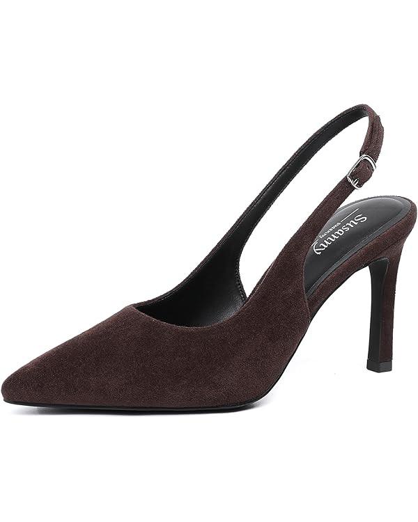 Susanny Women's Slingback High Heels Stiletto Pointed Closed Toe Kitten Sexy Heeled Pumps Ankle S... | Amazon (US)