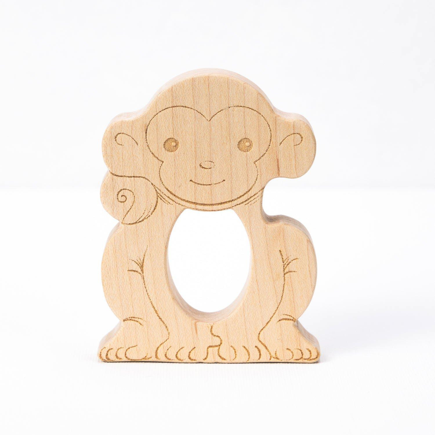 Miller Boys Vintage Toys | Soothing Monkey Teether with Organic Cotton Bag - Natural Wood / One Size | Janie and Jack