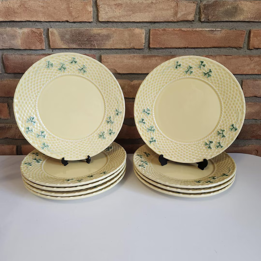 Bordallo Pinheiro Yellow Shamrock Clover Basketweave Dinner Plate - Etsy | Etsy (US)