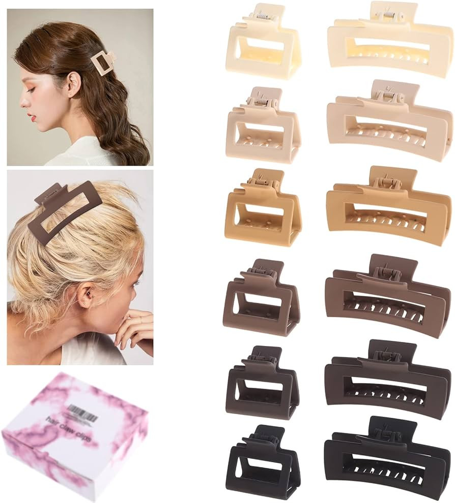 Alemaky 12 Pack Square Claw Clips , Big and Small Neutral Rectangle Hair Claw Clips, Non-slip Mat... | Amazon (US)