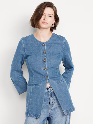 Fitted Collarless Denim Blazer | Old Navy (US)