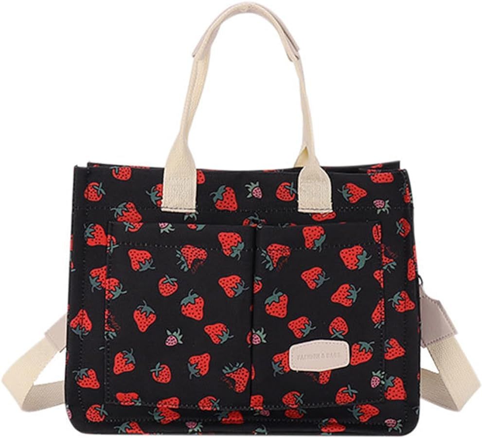 Cherry Tote Bag for Women Canvas Patched Purse Cute Shoulder Bag Multi-Pocket Satchel Handbag for... | Amazon (US)
