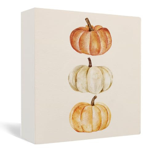 AQYIP Fall Pumpkin Neutral Wooden Box Sign Desk Decor,Fall Home Decor | Amazon (US)