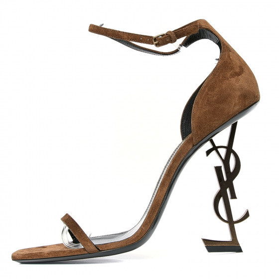 SAINT LAURENT Suede Calfskin Opyum 110 Sandals 41 Cachemere Gold | Fashionphile
