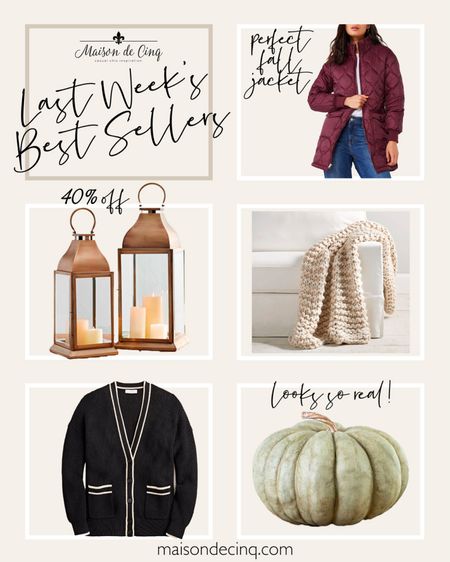 Last week’s best sellers include the perfect fall jacket, cozy blankets and lanterns on sale, and more!

#falldecor #homedecor #falloutfit #sweater #jcrew #potterybarn #walmart

#LTKhome #LTKover40 #LTKSeasonal