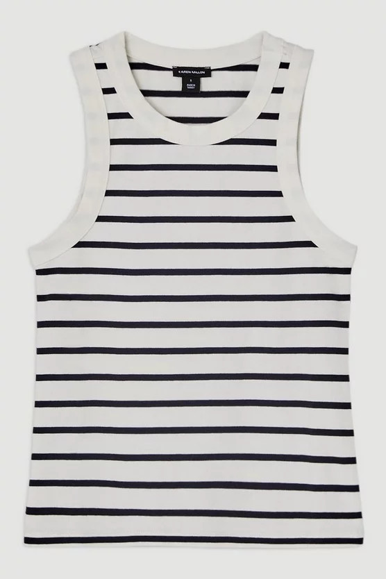 Stripe Stretch Cotton Jersey Racer Top | Karen Millen UK + IE + DE + NL
