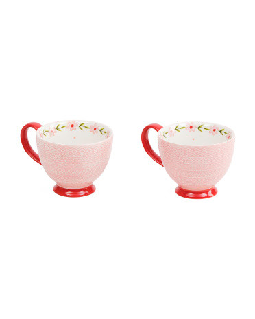 Set Of 2 Heart Embossed Latte Mugs | TJ Maxx