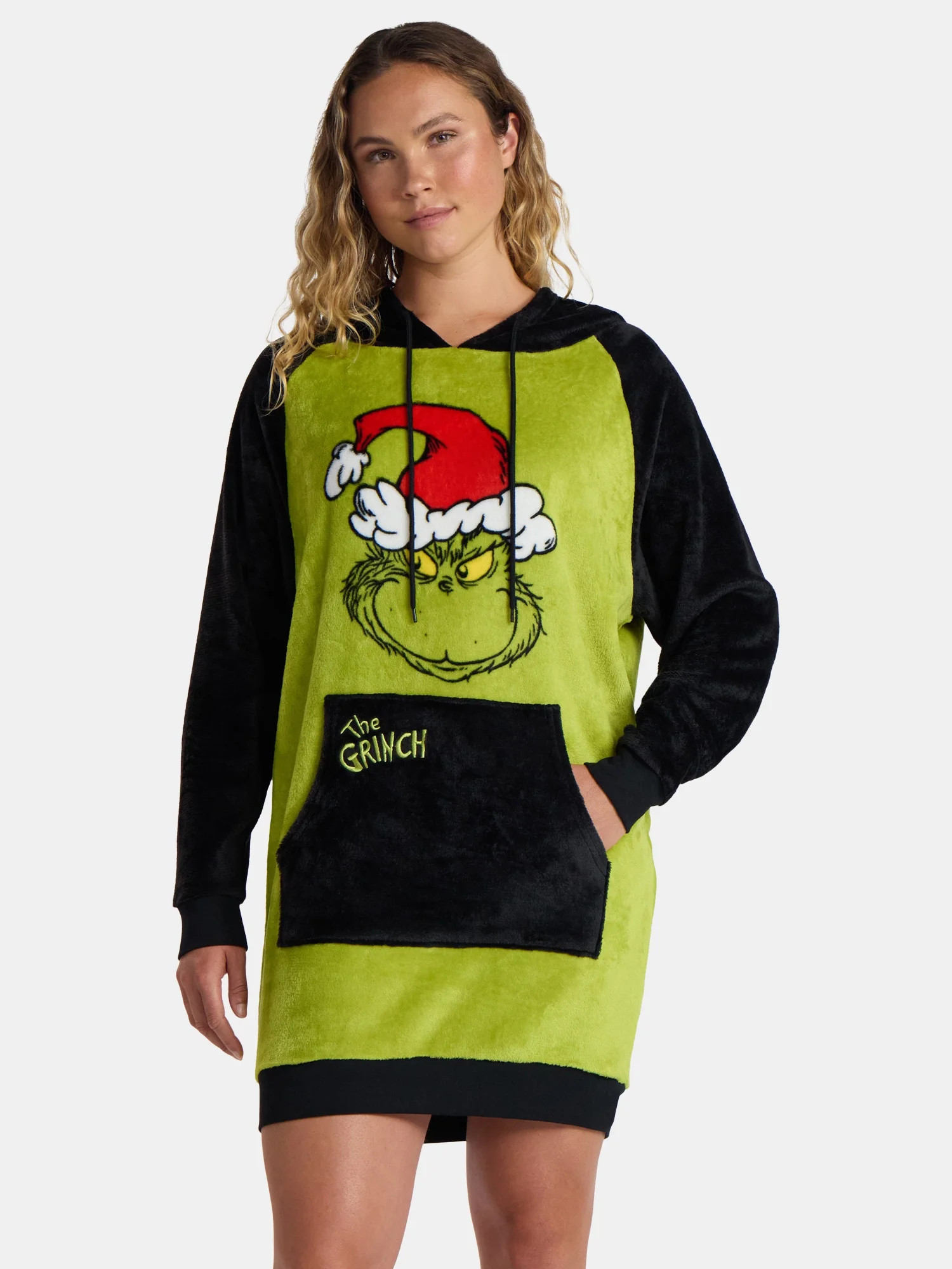 Dr. Seuss Women’s The Grinch Plush Lounge Dress with Hood, Sizes XS-3X | Walmart (US)