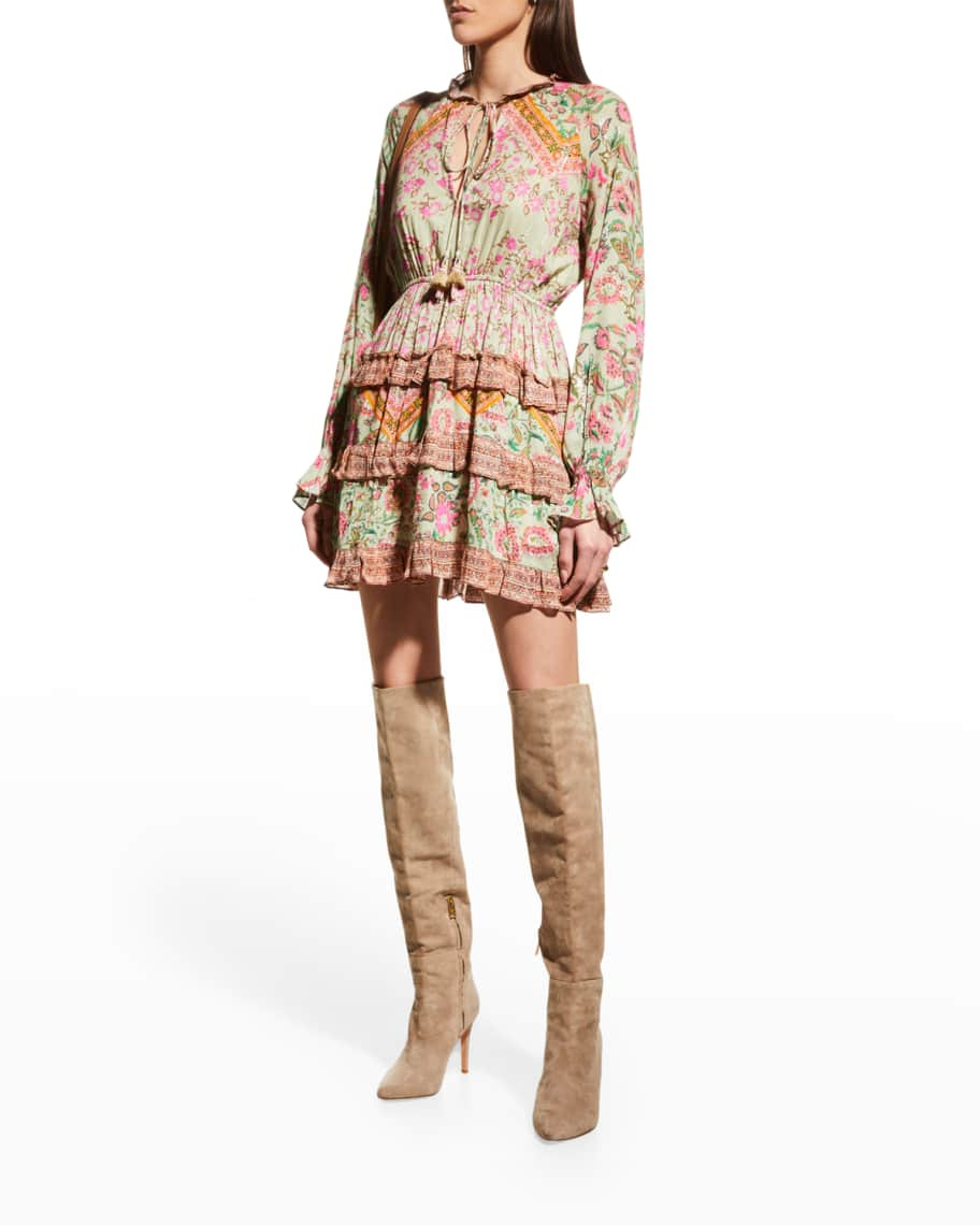 Hemant & Nandita Nora Tiered Crinkle Lurex Short Dress | Neiman Marcus