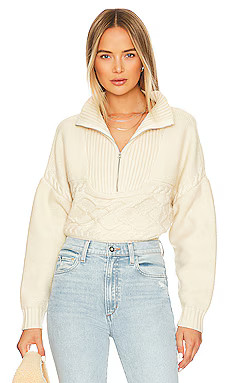 Central Park West Tiegen Cables Half Zip Sweater in Ivory from Revolve.com | Revolve Clothing (Global)