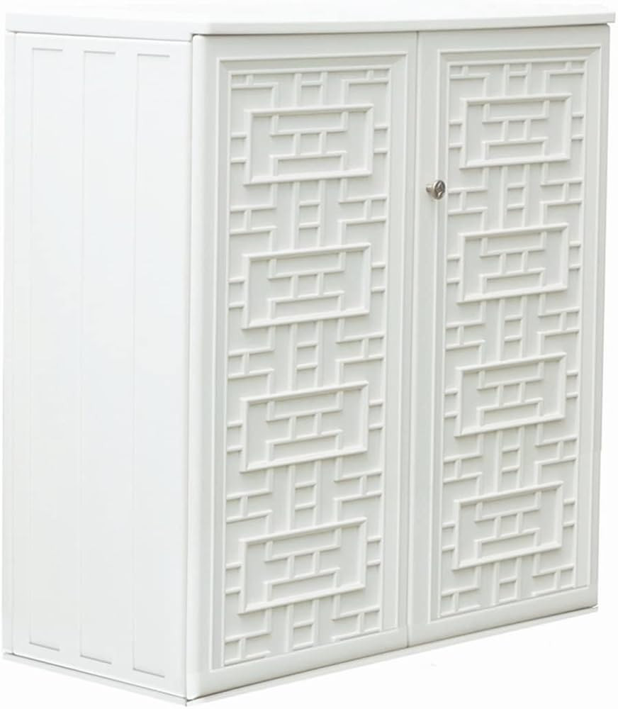 Mrossa Indoor Outdoor Storage Cabinet Waterproof with Shelf, Off White Plastic Outdoor Cabinets f... | Amazon (US)