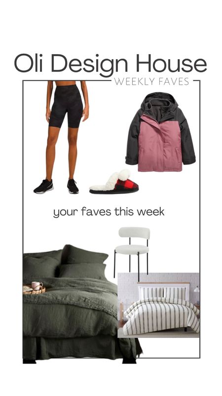 Your faves from this week! 

Lululemon shorts, Ardene kids slippers, old navy girls jacket with removable sweater liner, green linen duvet cover set, Boucle dining chairs and a striped duvet cover!

#LTKCyberweek #LTKhome #LTKunder50