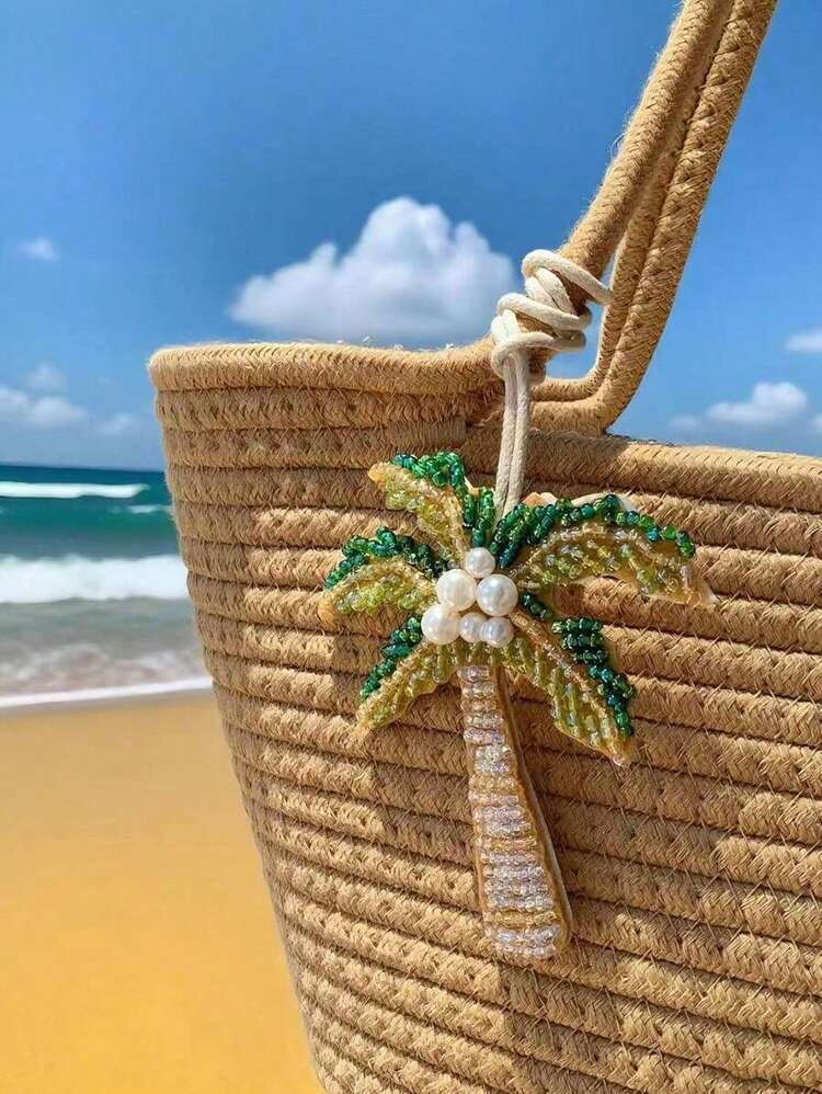 Summer Beach Themed Beaded Pendant With Starfish Palm Tree Sea Turtle And Other Animal Designs Suitable For Vacation Beach Seaside (Rope Color May Vary Between Batches) Bag Accessories Beach Bag Beach Accessories,Bead,Inlaid Bead,Handmade Nail Beads | SHEIN
